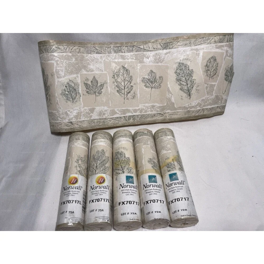 6 Rolls. Wallpaper Border Leaf Leaves Sage Green FX70717. New Norwall Prepasted